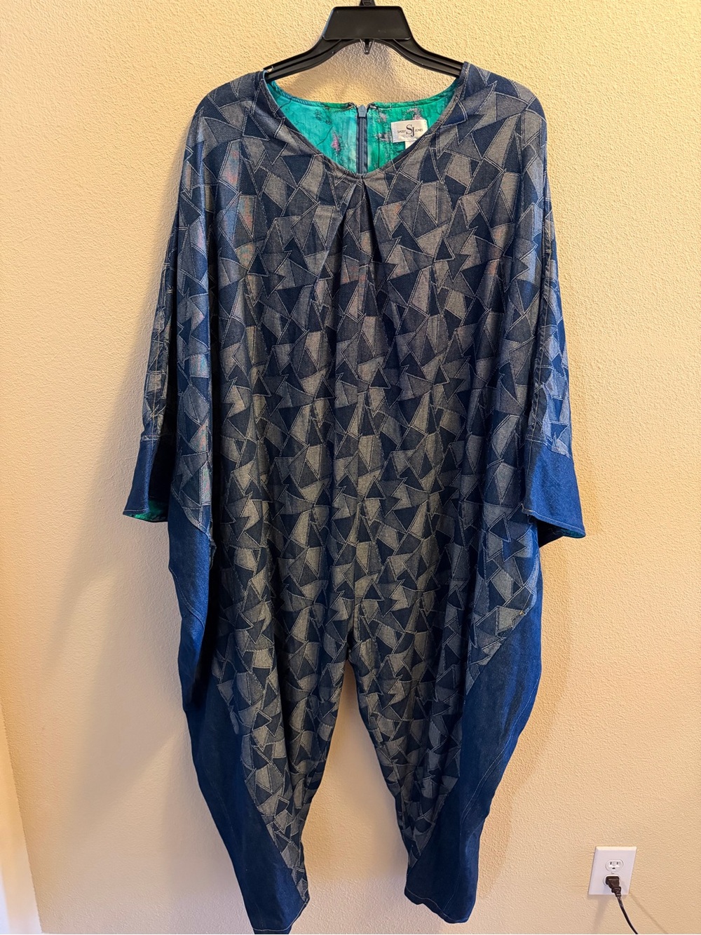 Sassy Jones SJ Blue Geometric Pattern Oversized Tunic Jumpsuit